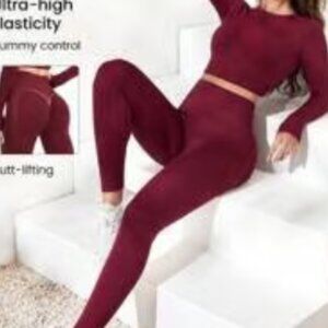 Seamless Leggings and Long Sleeve Crop Top Matching Set
